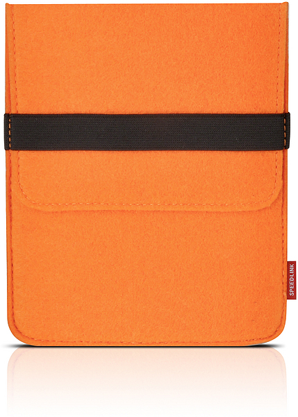 Orange Tablet-Hülle aus Filz mit schwarzem Gummiband, geeignet für sicheren Transport und Schutz von Tablets