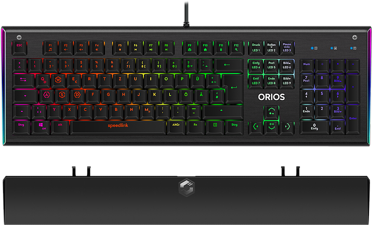 Mechanische Speedlink ORIOS Gaming-Tastatur mit bunter RGB-Beleuchtung und abnehmbarer Handballenauflage