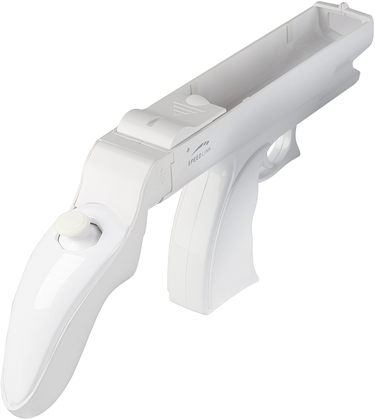 Weißer Speedlink Pistolen-Aufsatz für Nintendo Wii Remote, Zubehör für präzisere Shooter-Spiele auf der Wii-Konsole