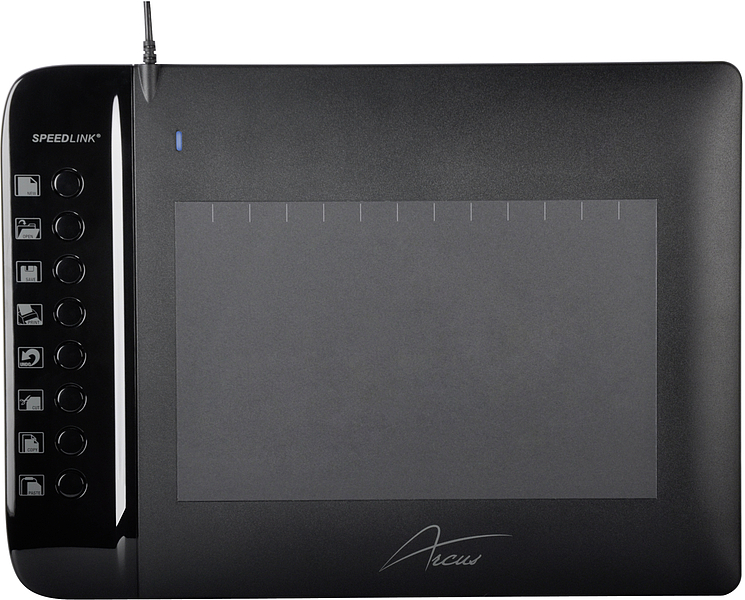 Schwarzes SPEEDLINK Arcus Grafiktablett mit mehreren Funktionstasten und großem aktiven Zeichenbereich