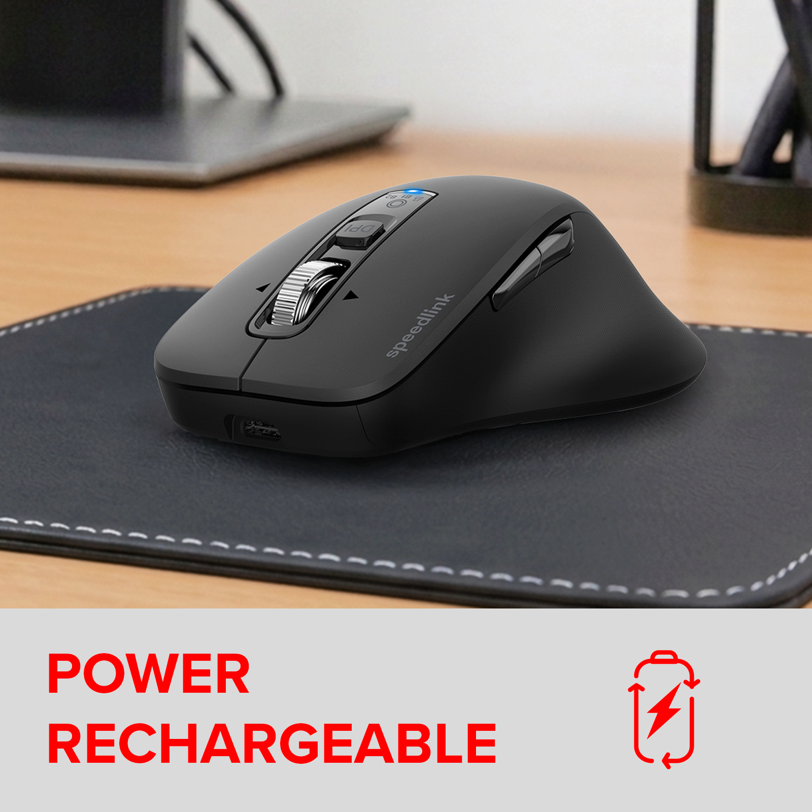 VELORA wiederaufladbare Maus - kabellos, Bluetooth, Smart Flying Scroll Wheel, schwarz