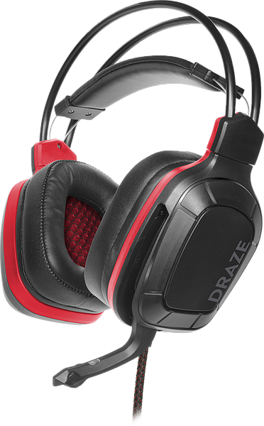 Schwarzes und rotes Over-Ear-Gaming-Headset von DRAZE mit Mikrofon und gepolstertem Kopfbügel