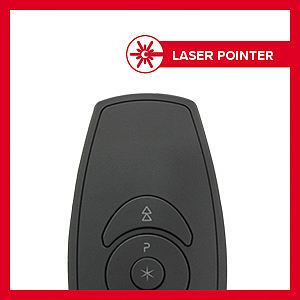 Nahaufnahme eines schwarzen Laserpointers mit Funktionstasten für Präsentationen