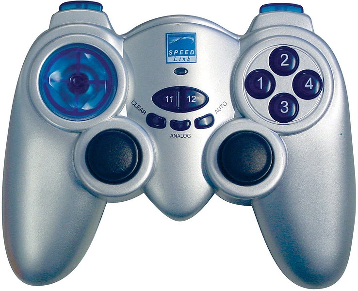 SPEED LINK silberner Gamecontroller mit zwei Analog-Sticks, Steuerkreuz und nummerierten Funktionstasten