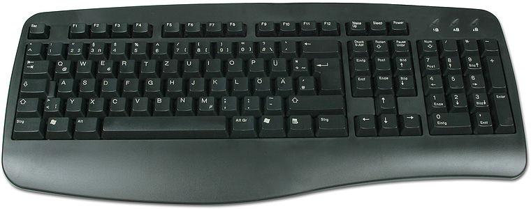 Deutsche Standard-Tastatur in Schwarz, kabelgebunden, mit QWERTZ-Layout und Nummernblock