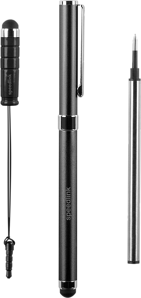 Speedlink 2-in-1 Eingabestift mit Kugelschreiber und Touchpen-Funktion, abnehmbare Kappe und Metallgehäuse, Farbe Schwarz