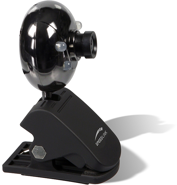 Schwarze SPEEDLINK Webcam mit Standfuß, USB-Anschluss und verstellbarer Halterung für PC oder Laptop