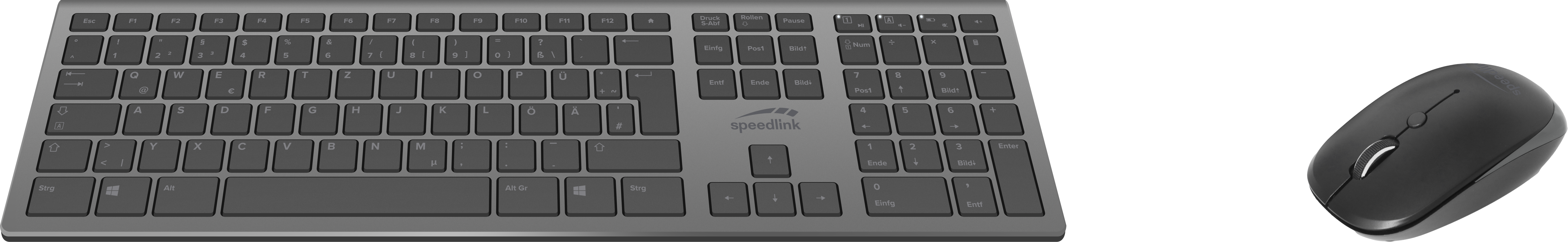Abbildung eines schwarzen kabellosen Tastatur- und Maus-Sets, geeignet für komfortables Arbeiten am PC oder Laptop