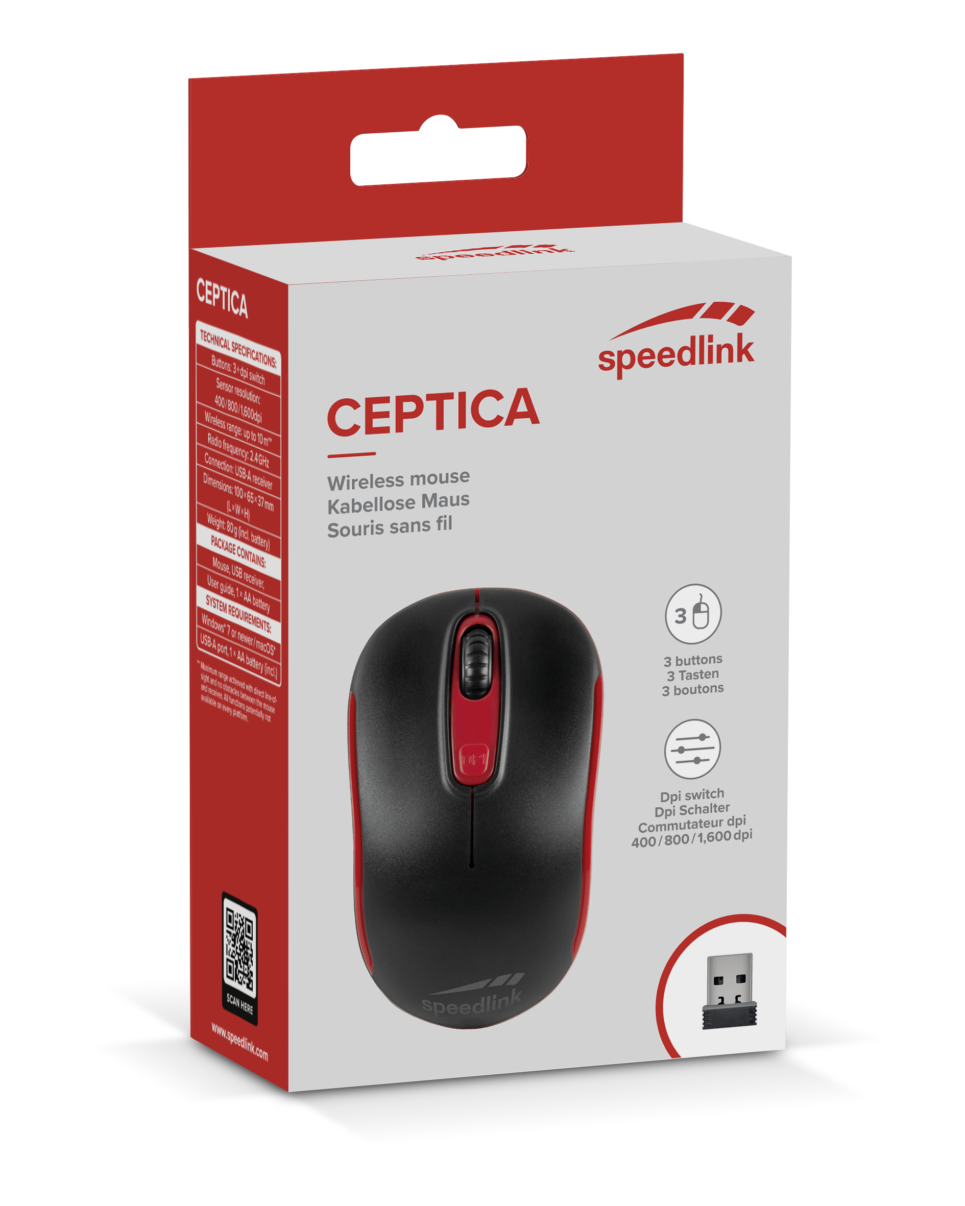 CEPTICA Mouse - Wireless, black-red