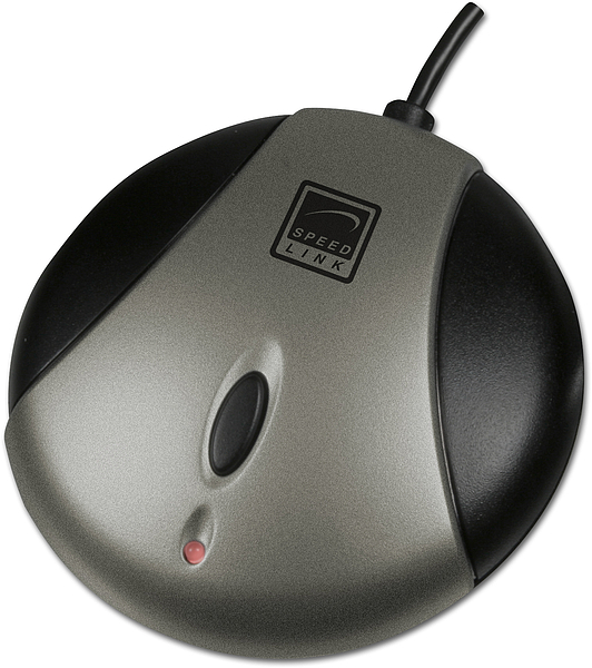 Foto eines Speedlink USB-Handschalters mit ergonomischem Gehäuse in Silber und Schwarz