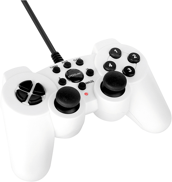 Weiße kabelgebundene Spielekonsole Fernbedienung mit mehreren Tasten und zwei Analogsticks, geeignet für PC-Gaming