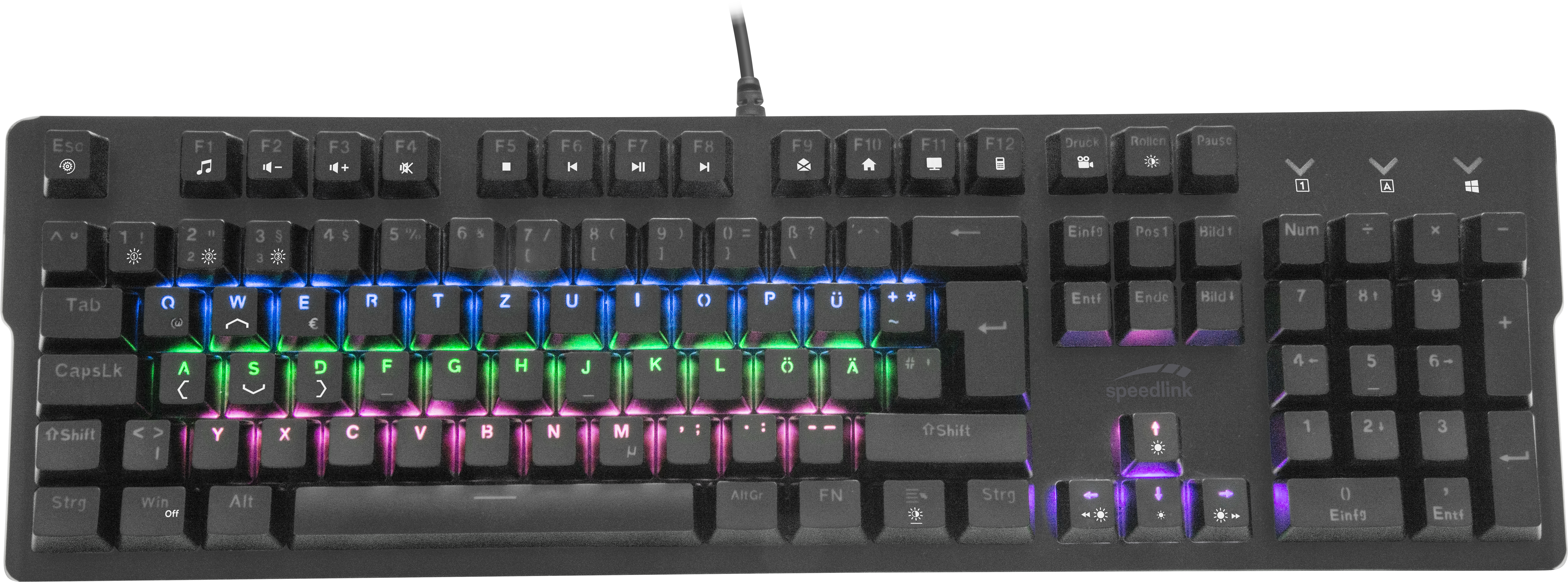Mechanische Tastatur mit bunter RGB-Hintergrundbeleuchtung und deutschem QWERTZ-Layout