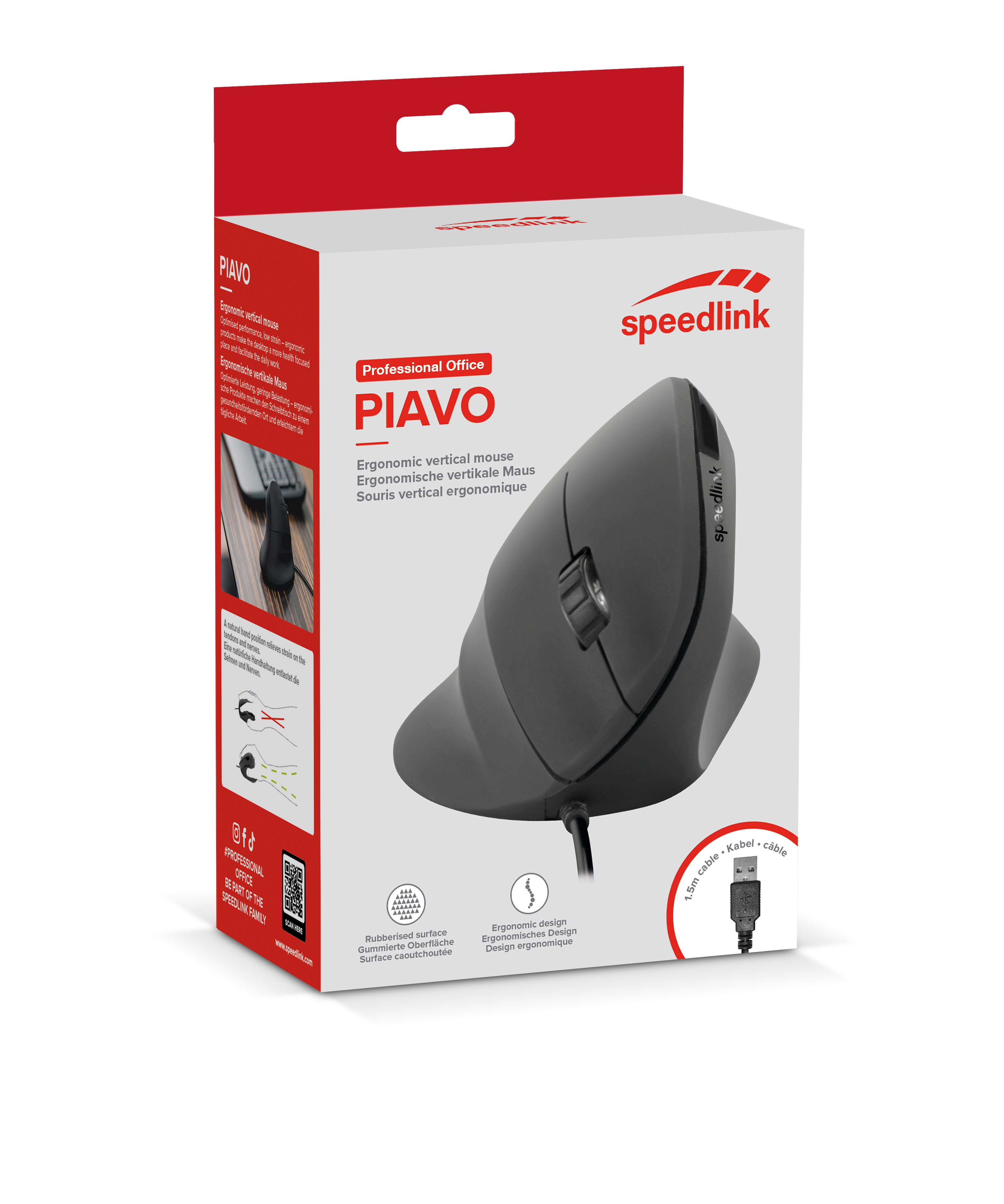 PIAVO Ergonomie Vertikal Maus - USB, schwarz | SL-610019-RRBK