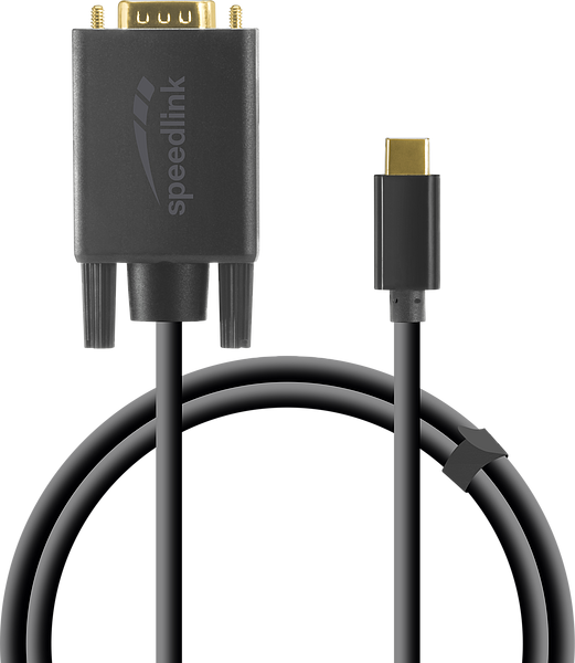 Schwarzes Speedlink USB-C auf VGA Adapterkabel zur Verbindung von Laptop oder Smartphone mit Monitor oder Beamer