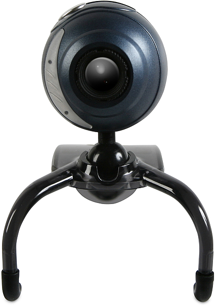 Frontansicht einer modernen schwarzen USB-Webcam mit flexiblem Stativ, geeignet für Videokonferenzen und Online-Meetings