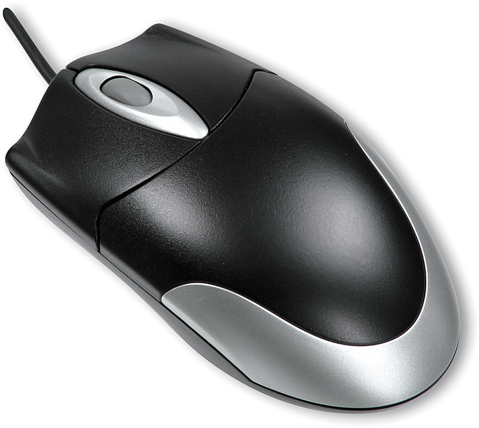 Schwarze und silberne kabelgebundene Computermaus mit ergonomischem Design