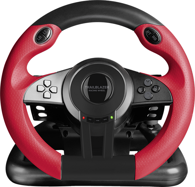 Trailblazer Rennlenkrad mit roten und schwarzen Griffen, geeignet für Gaming am PC oder an Konsolen