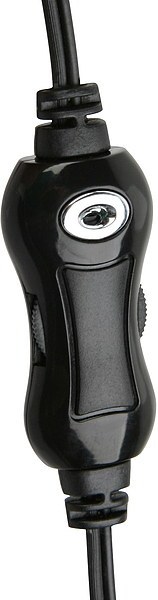 Nahaufnahme eines schwarzen Kabel-Zwischenschalters mit Wippschalter für Lampen oder Elektrogeräte