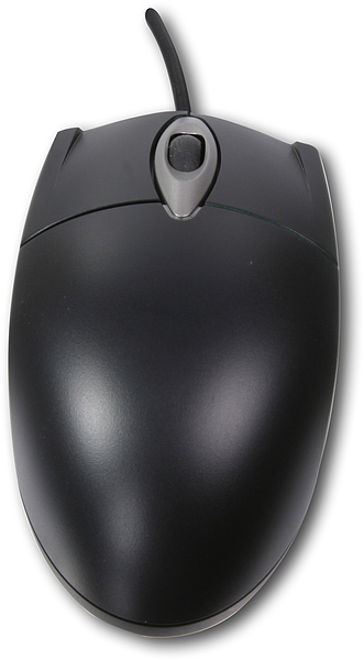 Schwarze kabelgebundene Computermaus mit Scrollrad von oben