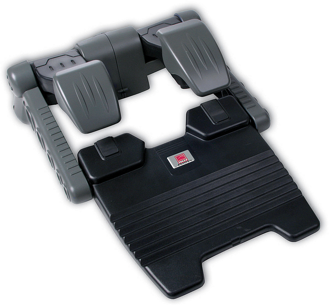 Schwarze und graue höhenverstellbare Fußstütze aus Kunststoff, ideal zur ergonomischen Unterstützung unter dem Schreibtisch