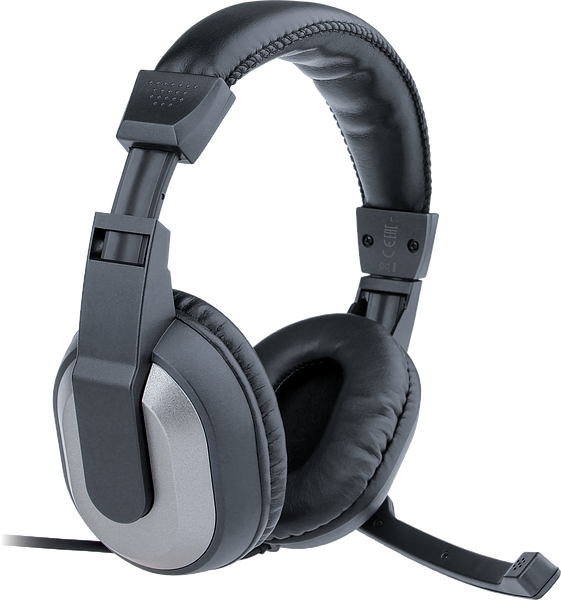 Schwarze Over-Ear-Kopfhörer mit Mikrofon und gepolstertem Kopfband auf weißem Hintergrund