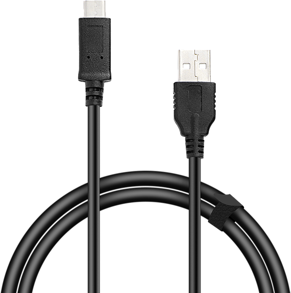 Abgebildet ist ein schwarzes USB-zu-Micro-USB-Kabel, geeignet zum Laden und zur Datenübertragung von Geräten.