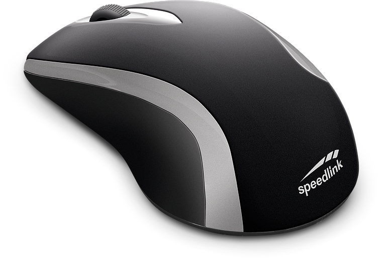 Schwarze, ergonomische Wireless-Maus von Speedlink mit silberner Seitenverzierung