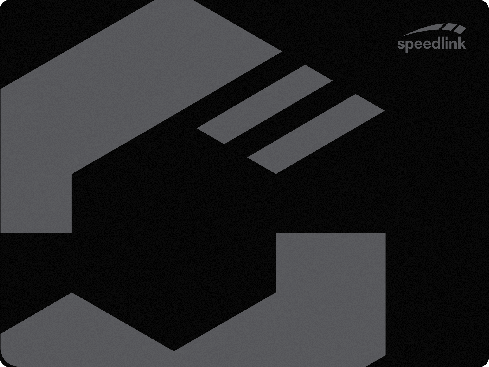 Graues Speedlink Firmenlogo mit stilisierten Linien auf schwarzem Hintergrund