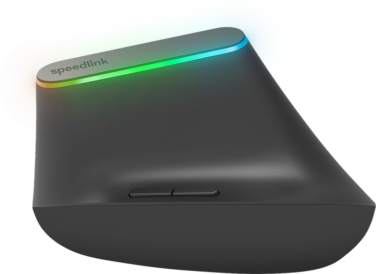Ergonomische vertikale Maus von Speedlink mit seitlichen Tasten und LED-Beleuchtung, geeignet für rechtsseitige Handhabung