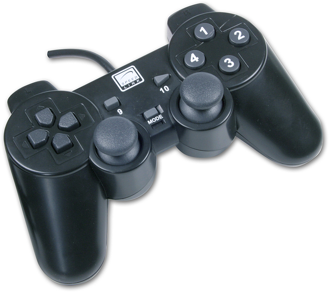 Schwarzer Speedlink Gamepad Controller für PC mit zwei Analogsticks, Steuerkreuz und Funktionstasten