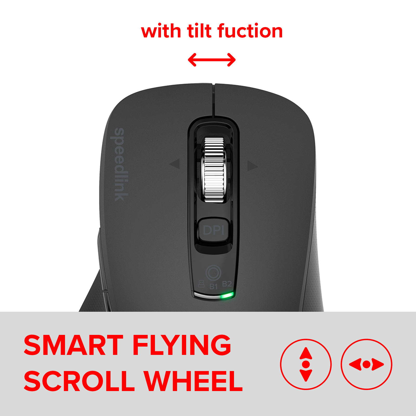 VELORA wiederaufladbare Maus - kabellos, Bluetooth, Smart Flying Scroll Wheel, schwarz