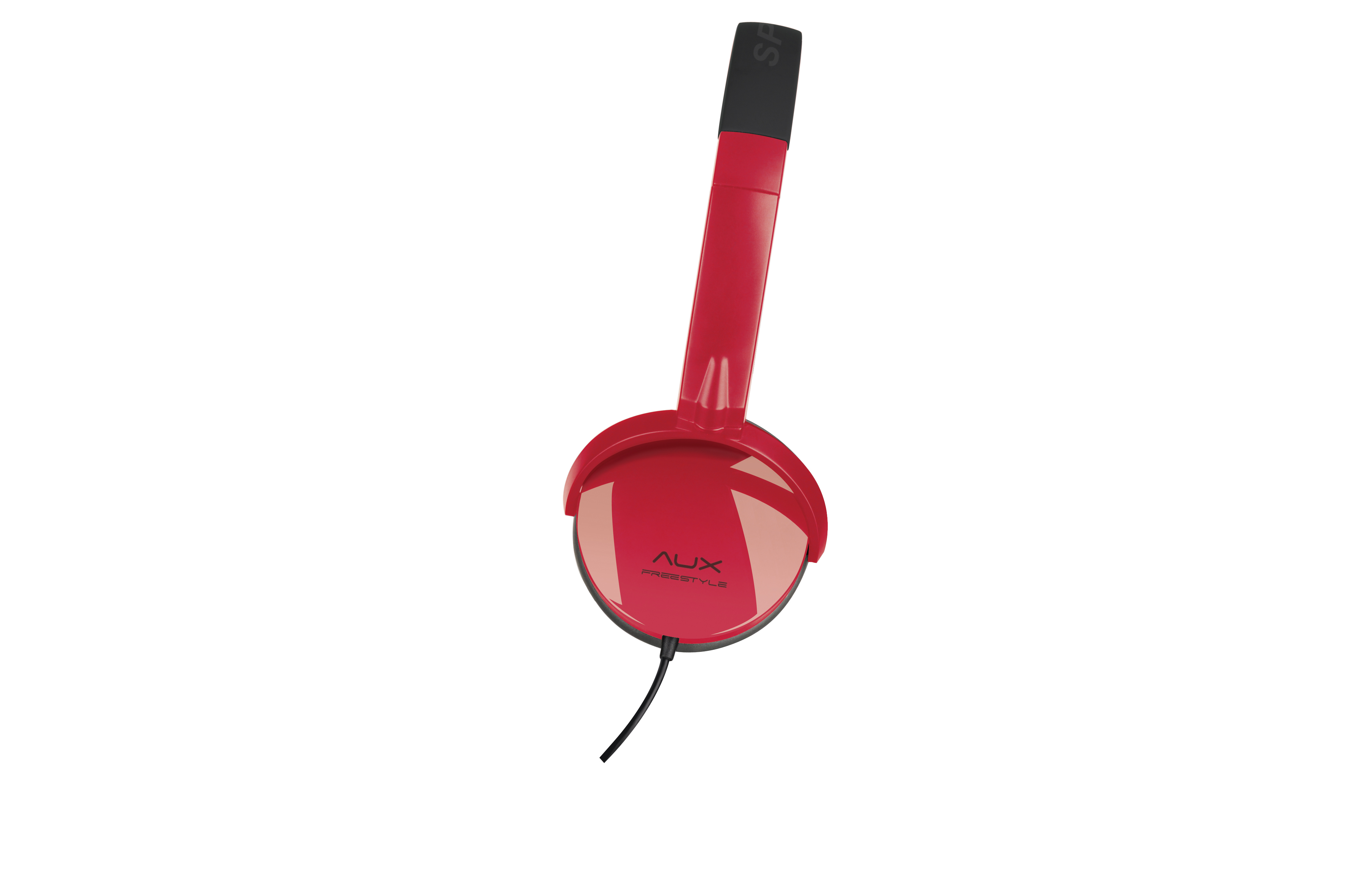 Roter kabelgebundener On-Ear-Kopfhörer AUX Freestyle auf weißem Hintergrund