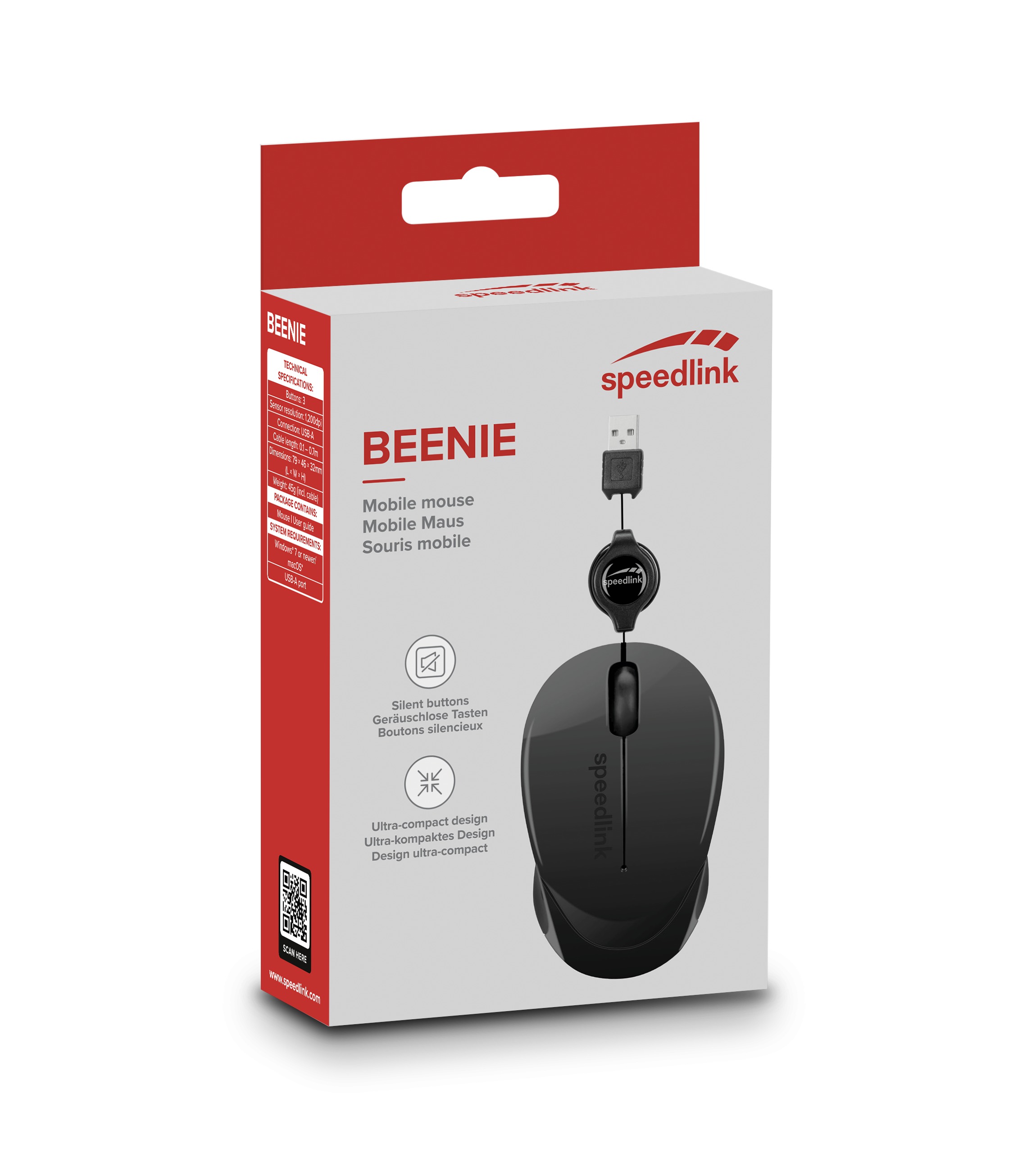 BEENIE Mobile Maus - kabelgebunden USB, schwarz | SL-610012-BK