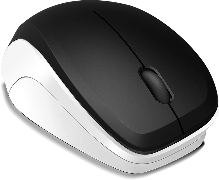 Schwarze und weiße kabellose Computermaus mit ergonomischem Design, ideal für Büro und Homeoffice