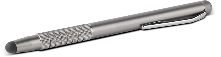 Metallischer, silberner Stylus Touchpen mit Clip, geeignet für die Bedienung von Touchscreens wie Tablets und Smartphones