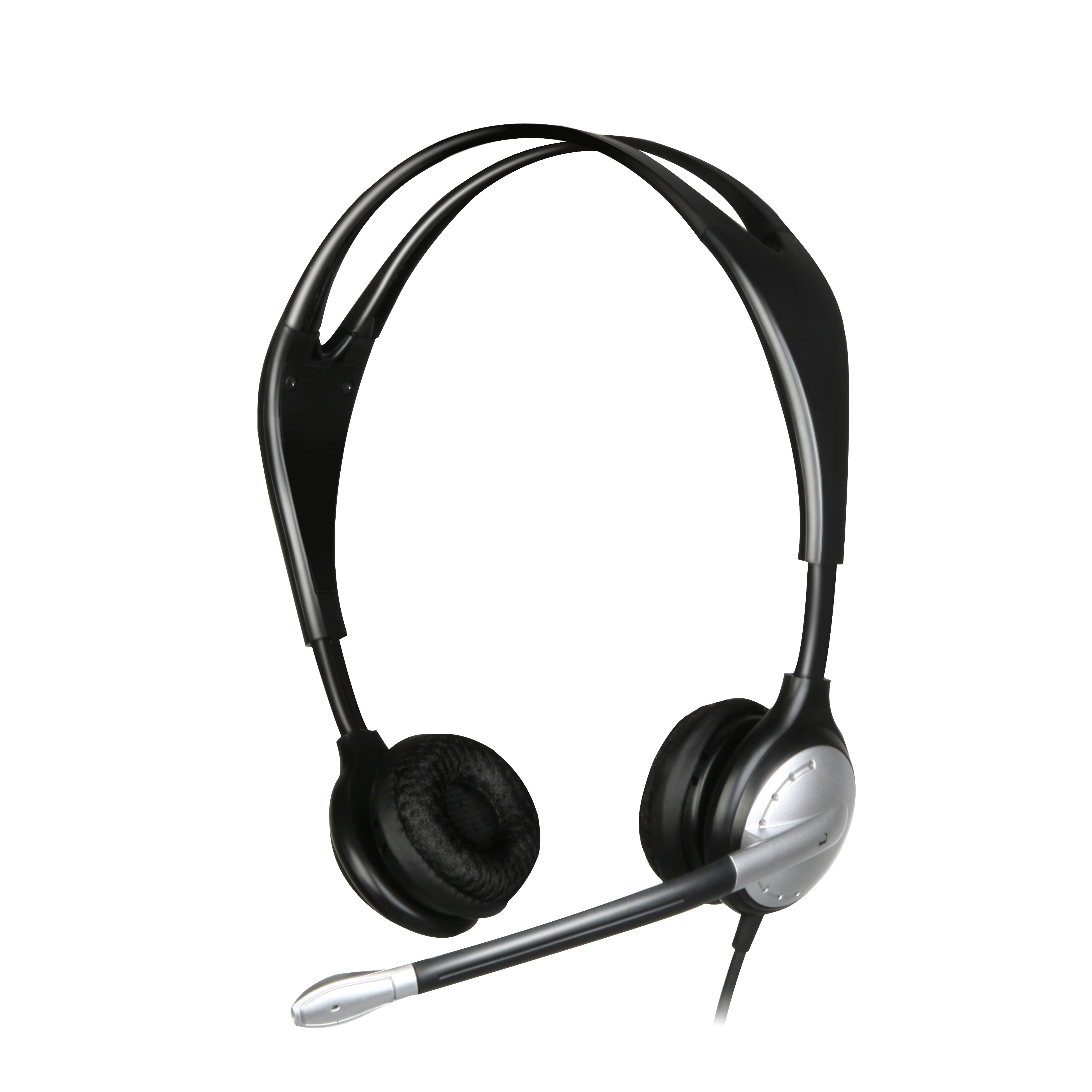 Schwarzes Headset mit Mikrofon und gepolsterten Ohrmuscheln, geeignet für Computer und Telefonie