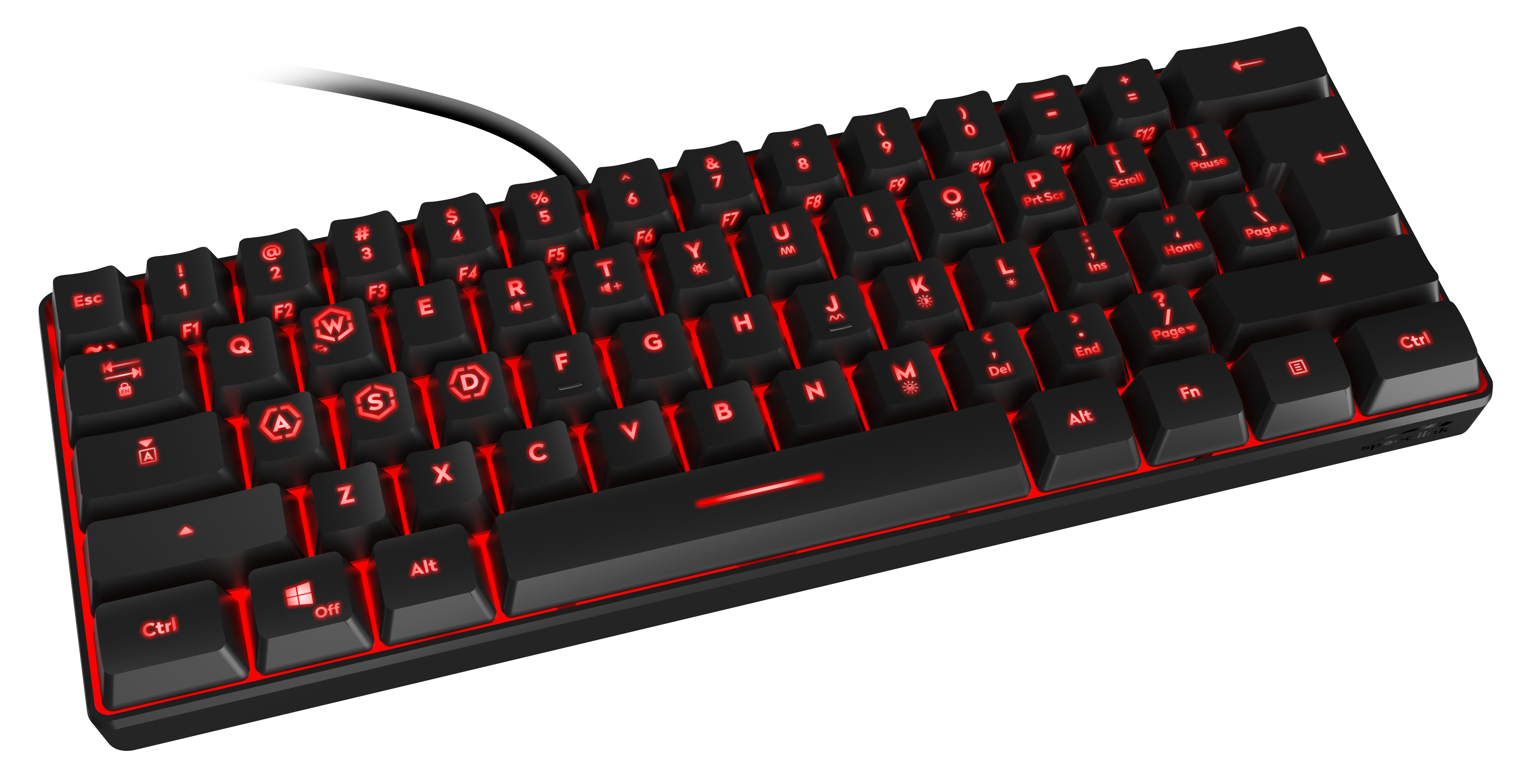 Schwarze mechanische Gaming-Tastatur mit leuchtend roter LED-Hintergrundbeleuchtung und kompaktem Layout