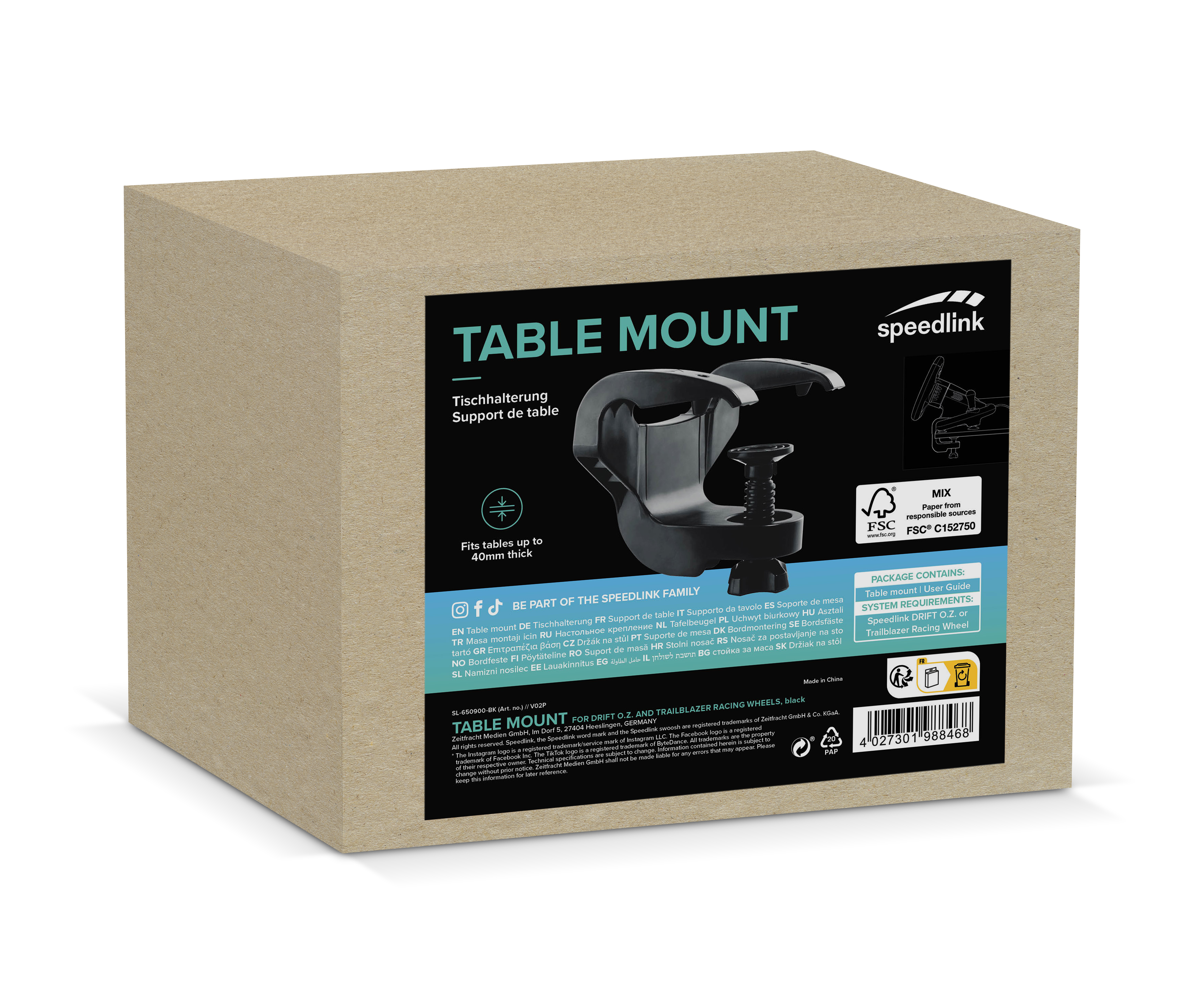 Table Mount for DRIFT O.Z and TRAILBLAZER Racing Wheel, black | SL-650900-BK
