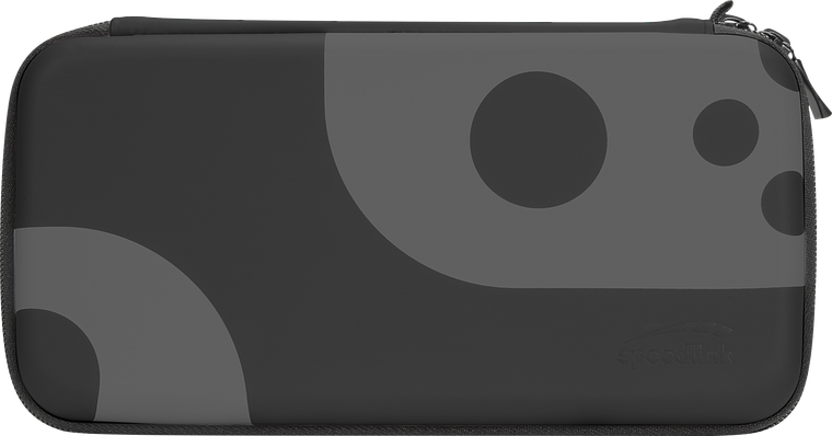 Schwarze Schutzhülle mit grauen Kreismustern für Nintendo Switch, Reißverschluss an der Oberkante