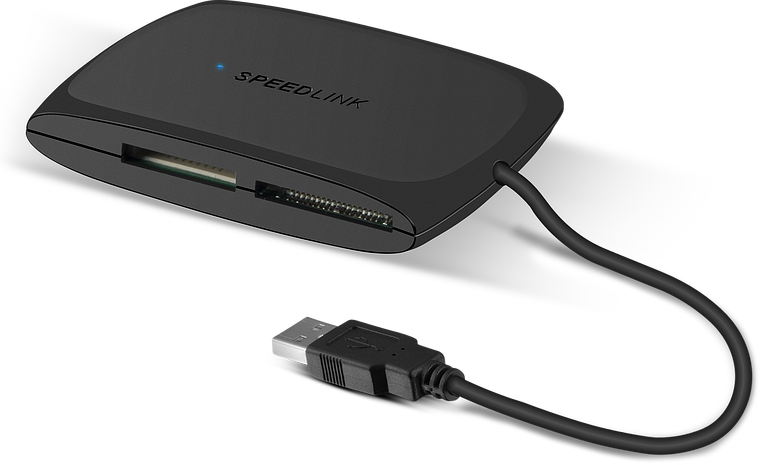 Schwarzer SPEEDLINK USB Kartenleser mit verschiedenen Kartenslots und USB-Anschluss