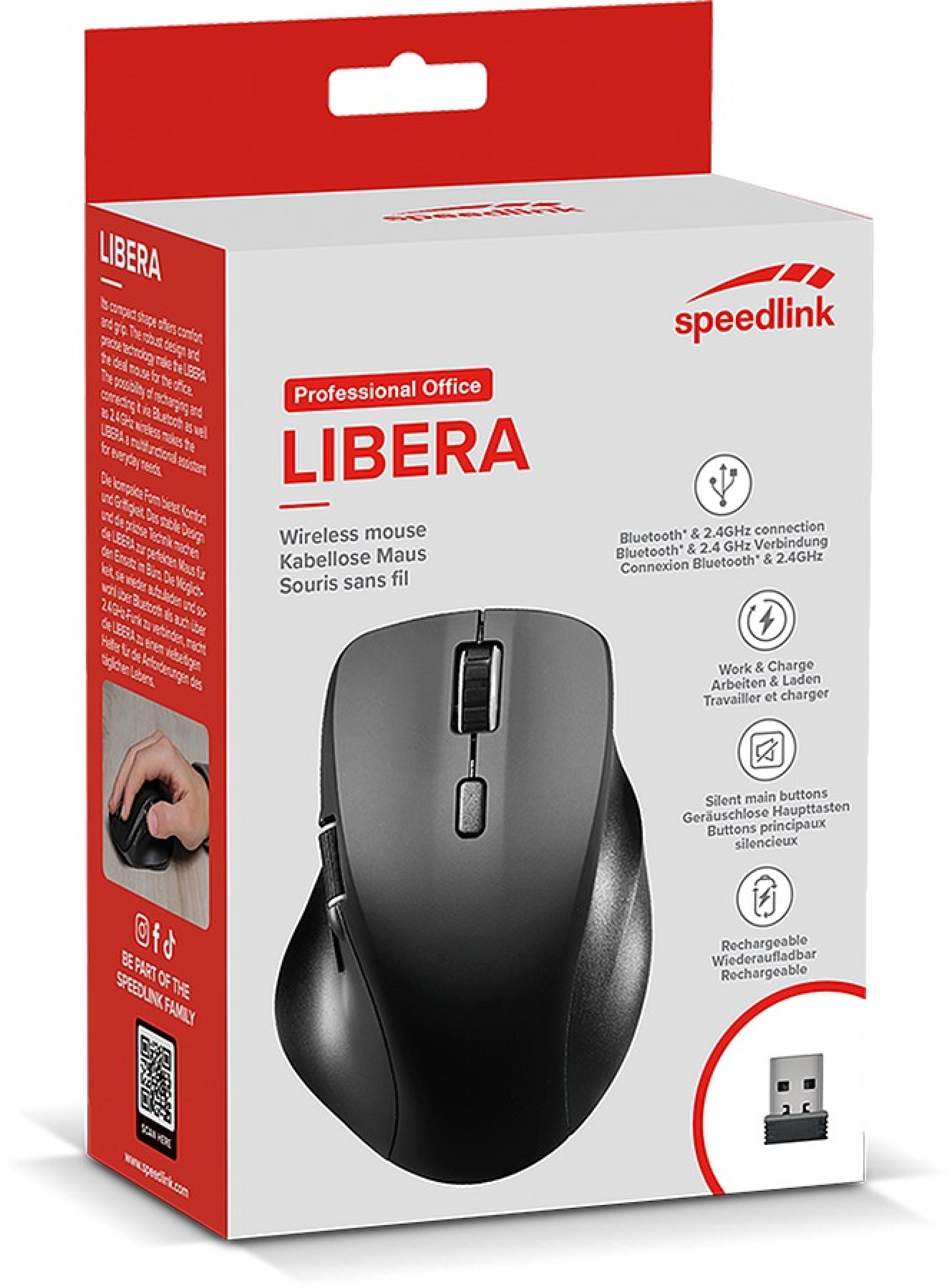 LIBERA Rechargeable Mouse - Wireless, Bluetooth, Silent, rubber-black
