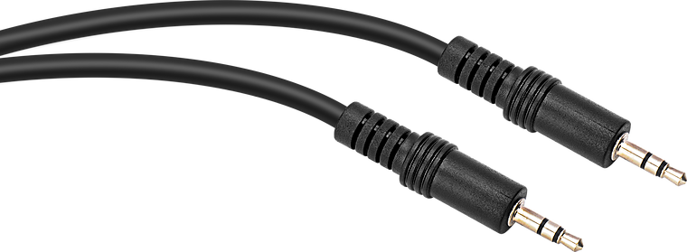Schwarzes 3,5 mm Klinkenkabel mit zwei Steckern, geeignet für Audioverbindungen wie Kopfhörer oder Lautsprecher