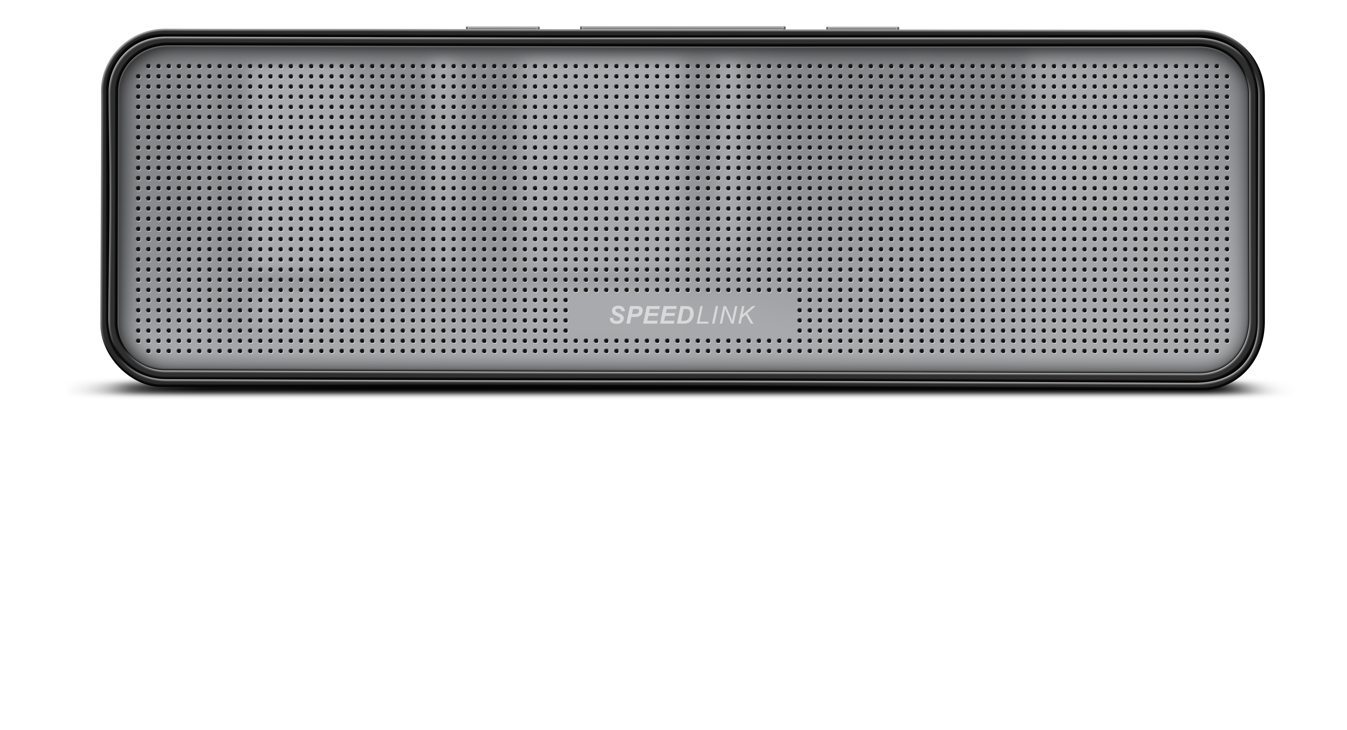 Frontansicht eines SPEEDLINK Bluetooth Lautsprechers in Schwarz, rechteckig mit Lochgitter und modernem Design