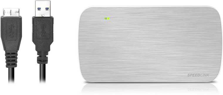 Externes silbernes SPEEDLINK Festplattengehäuse mit USB 3.0 Anschlusskabel, ideal für 2,5 Zoll Festplatten