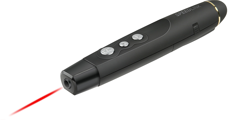 Schwarzer SPEEDLINK Laserpointer für Präsentationen mit zwei Tasten und rotem Laserstrahl