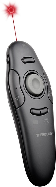 Schwarzer SPEEDLINK Presenter mit integrierter roter Laserpointer-Funktion und Bedienknöpfen, ideal für Präsentationen