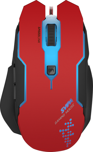 Rote SVIPA Gaming Maus von Speedlink mit seitlichen Tasten, DPI-Schalter und blauer LED-Beleuchtung