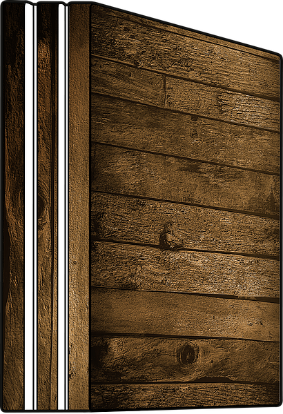 Kühlschrank mit dekorativer Holzverkleidung und vertikalen LED-Lichtstreifen an der Seite