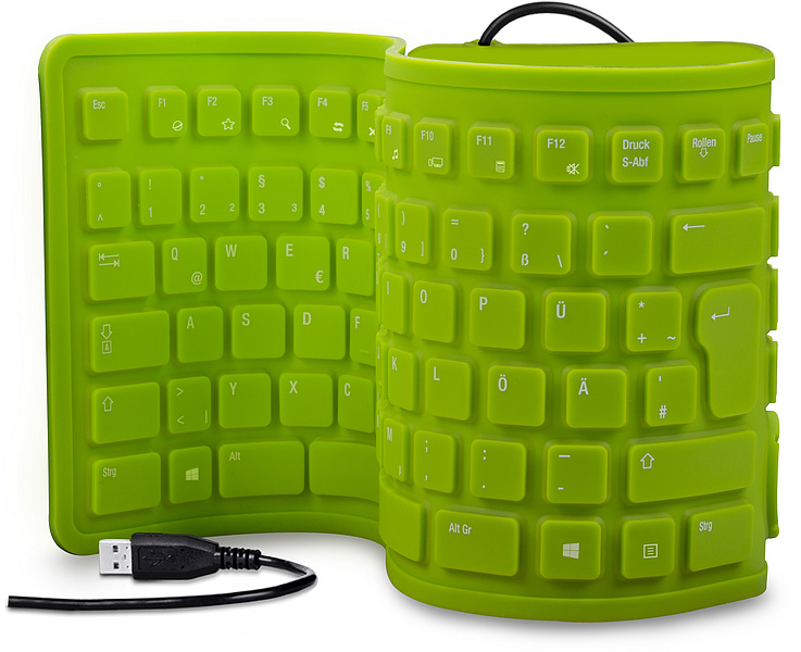 Grüne, flexible Silikon-Tastatur mit deutschem Layout, USB-Anschluss und rollbarem Design