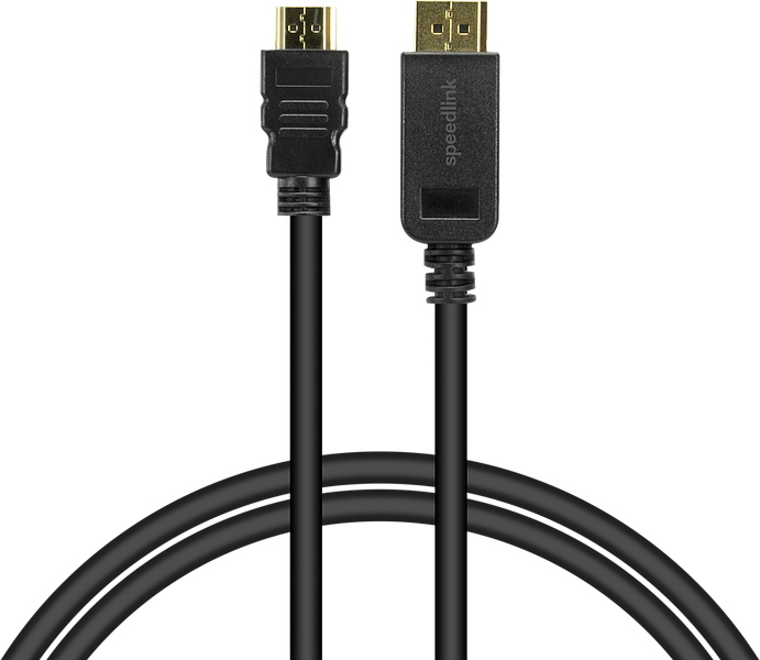 Schwarzes Speedlink HDMI-Kabel mit zwei vergoldeten Steckern, ideal für Fernseher, Monitore und Konsolen